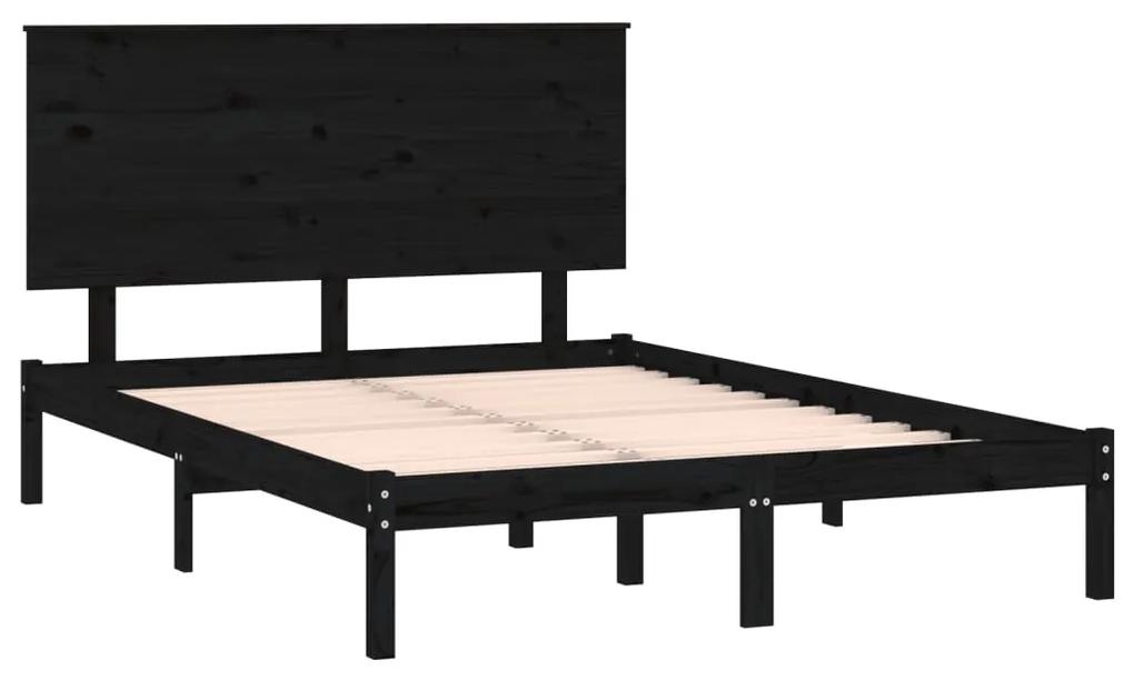 Cadru de pat Double 4FT6, negru, 135x190 cm, lemn masiv Negru, 135 x 190 cm