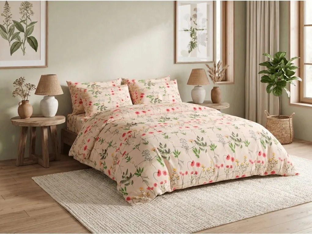 Lenjerie de pat creponata HERBAR POLY bej Dimensiune lenjerie de pat: 70 x 90 cm | 140 x 200 cm