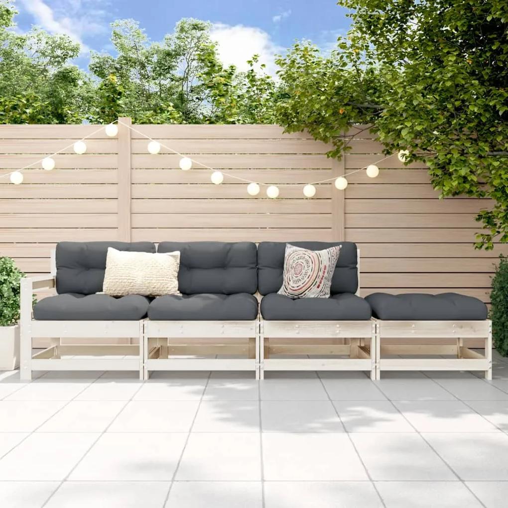 825535 vidaXL Set mobilier relaxare de grădină, 4 piese, alb, lemn masiv pin