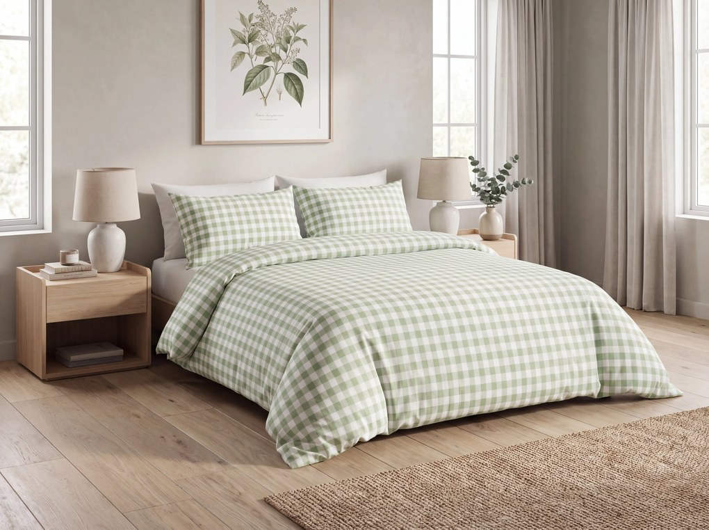 Lenjerie de pat din bumbac NORDIC CHECK verde, fermoar Dimensiune lenjerie de pat: 70 x 90 cm | 140 x 200 cm