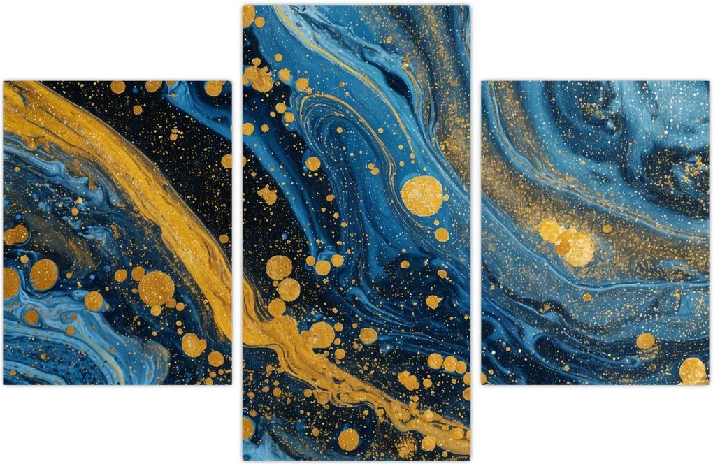 Tablou - Abstracție albastră cu aur (90x60 cm)