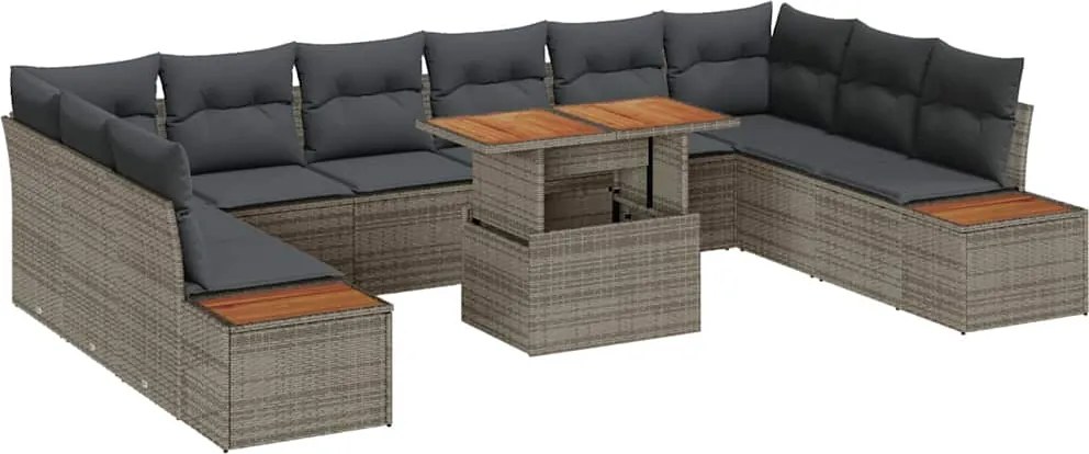vidaXL Set de masă pentru grădină cu pernă 11 pcs Gri și Brown