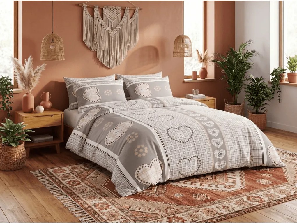 Lenjerie de pat din crep HEART RETRO POLY gri Dimensiune lenjerie de pat: 2 buc 70 x 90 cm | 200 x 220 cm