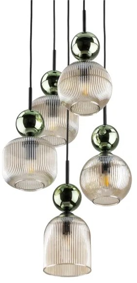 Lustră suspendată SOPHIA, 5 x E14, 10 W, 230 V, negru/verde/bej fumuriu