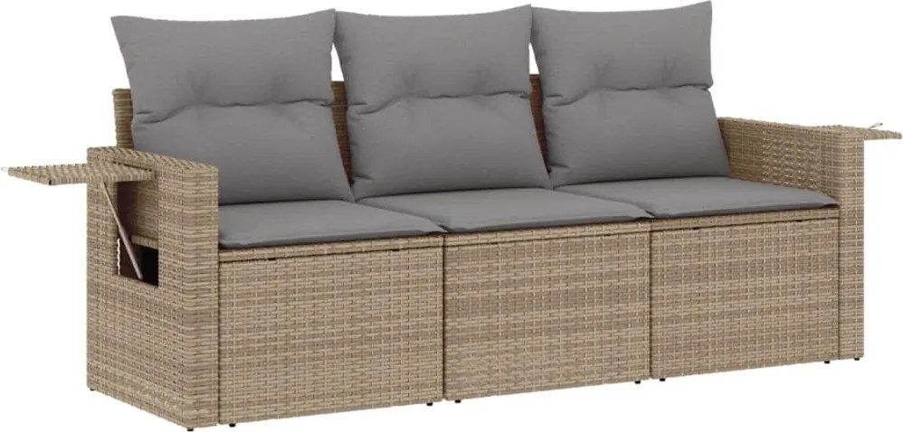 vidaXL Set canapele de grădină, 3 piese, cu perne, bej, poliratan