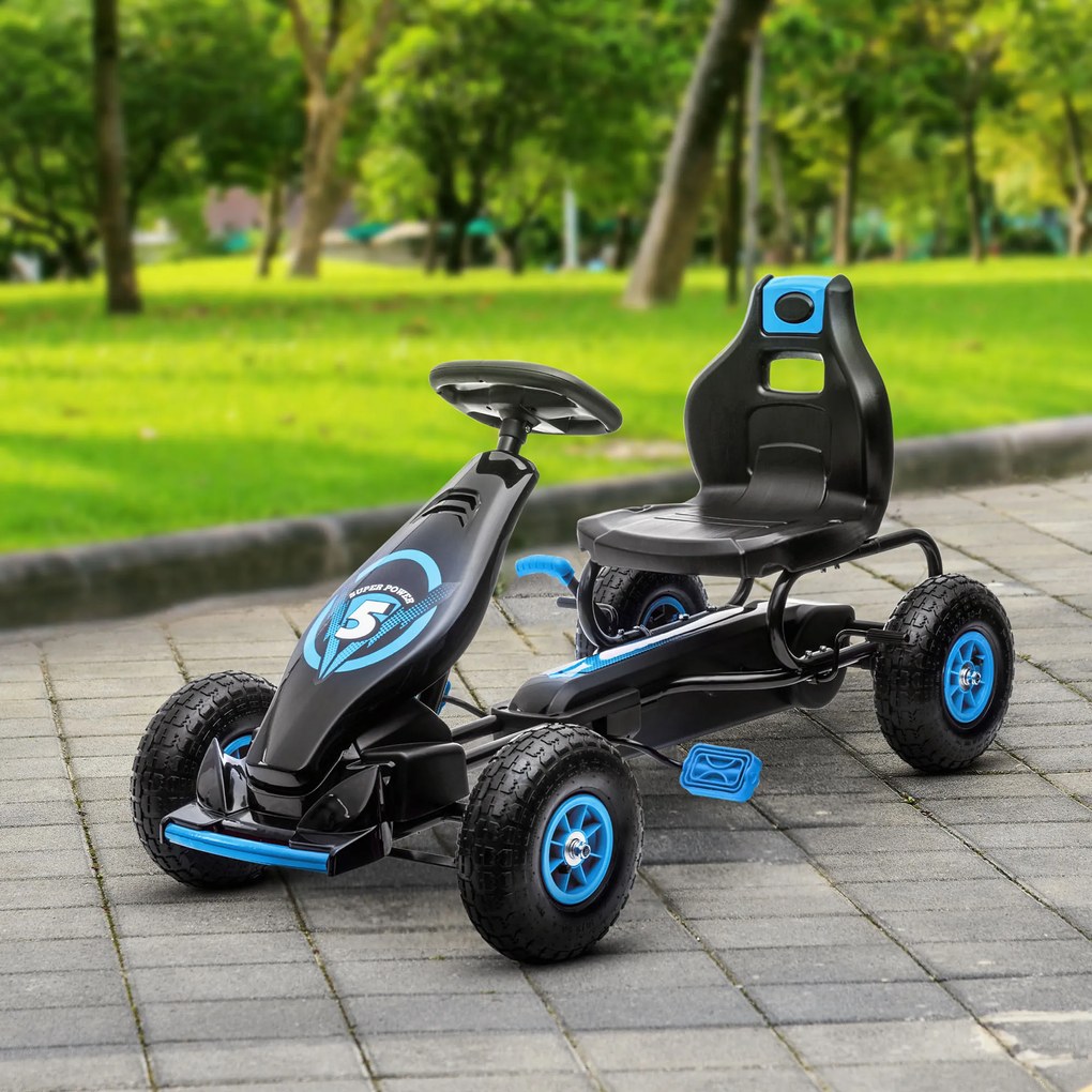 HOMCOM Go kart cu pedale pentru copii, Go kart de curse cu scaun reglabil, cauciucuri gonflabile, amortizor | Aosom Romania