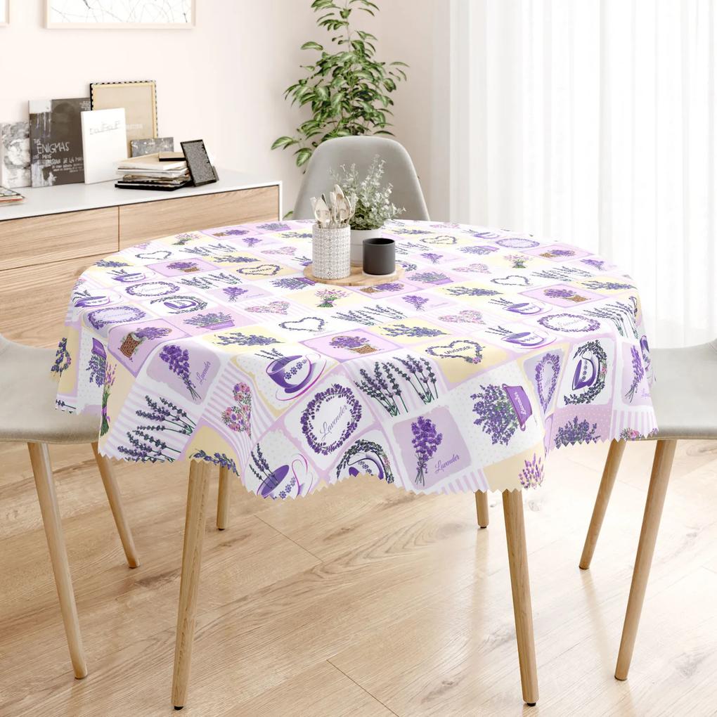 Goldea față de masă teflonată - decorațiuni cu lavandă - rotundă Ø 100 cm