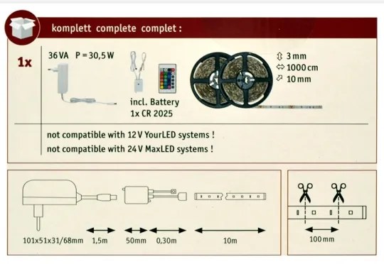 Bandă dimabilă LED RGB/28W Paulmann 78980 SIMPLED 10m 230V + telecomandă