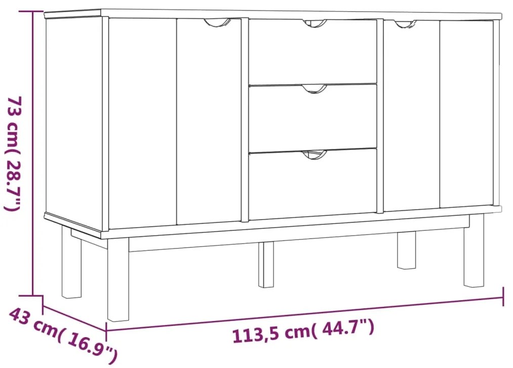 Servanta, maro si alb, 113,5x43x73 cm, lemn masiv de pin 1, maro si alb