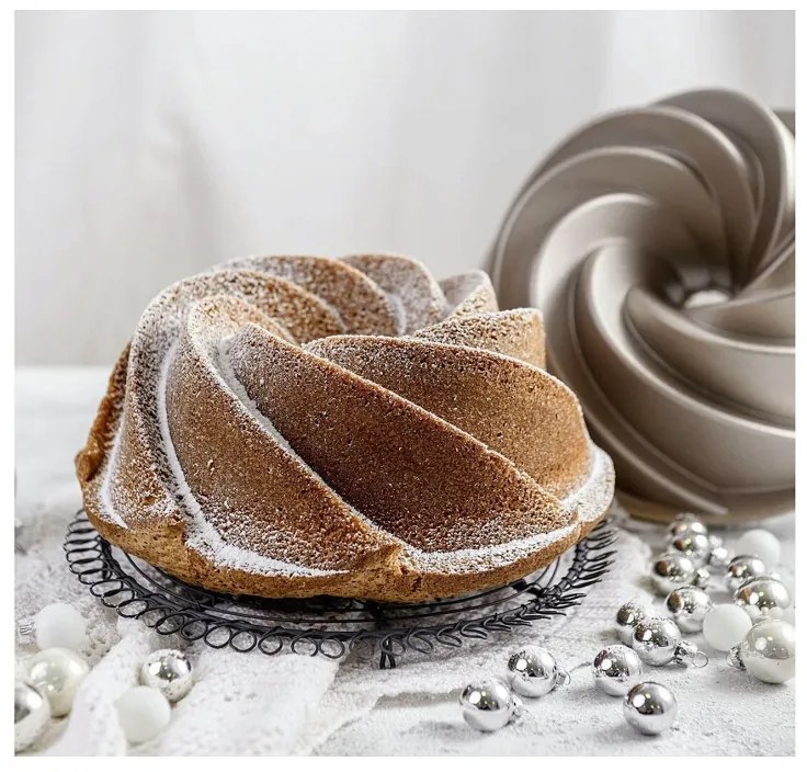 Forma pentru copt chec Dr.Oetker Twist Baking Mould 2552, 22 cm, Rotunda, Aluminiu turnat, Argintiu