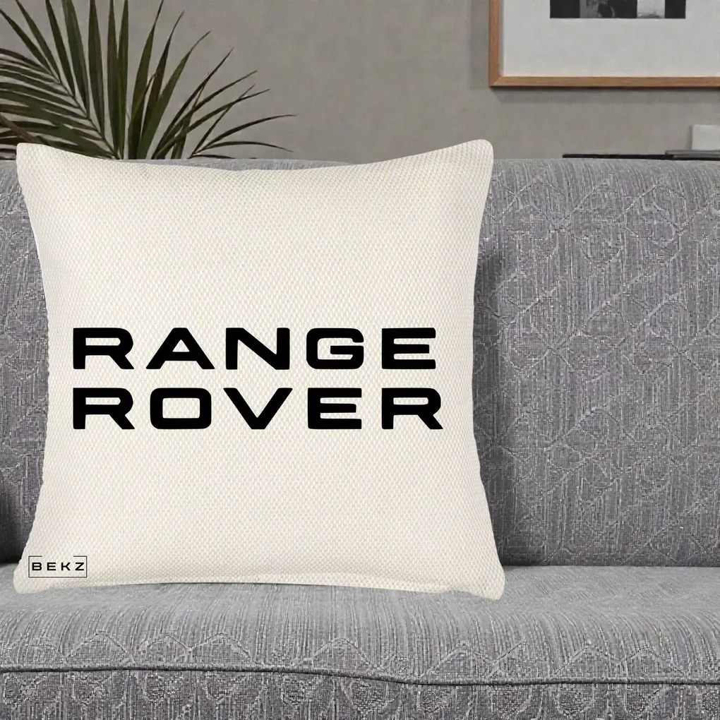 Perna Personalizata cu emblema Range Rover, 40x40 cm, Crem Reliefat, Husa Detasabila, Perna Inclusa, BEKZ®