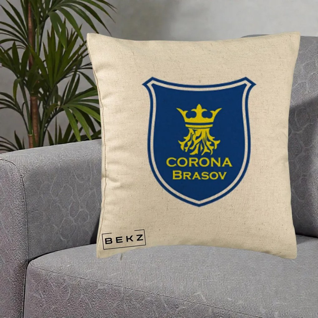 Perna Personalizata Corona Brasov Fotbal, 40x40 cm, Bej, Husa Detasabila, Perna Inclusa, BEKZ®