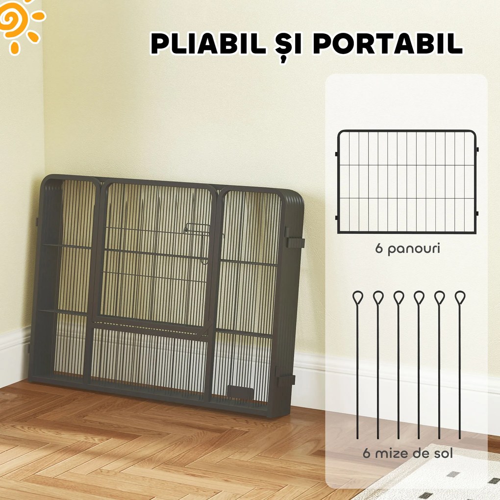PawHut Țarc pentru Câini Portabil din 6 Panouri, 160x80x60 cm, Negru | Aosom Romania