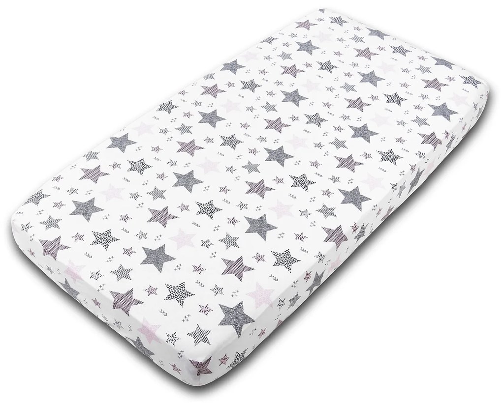 Cearceaf din bumbac cu elastic roata pentru patut 120x60 cm Kidizi All Pink Stars