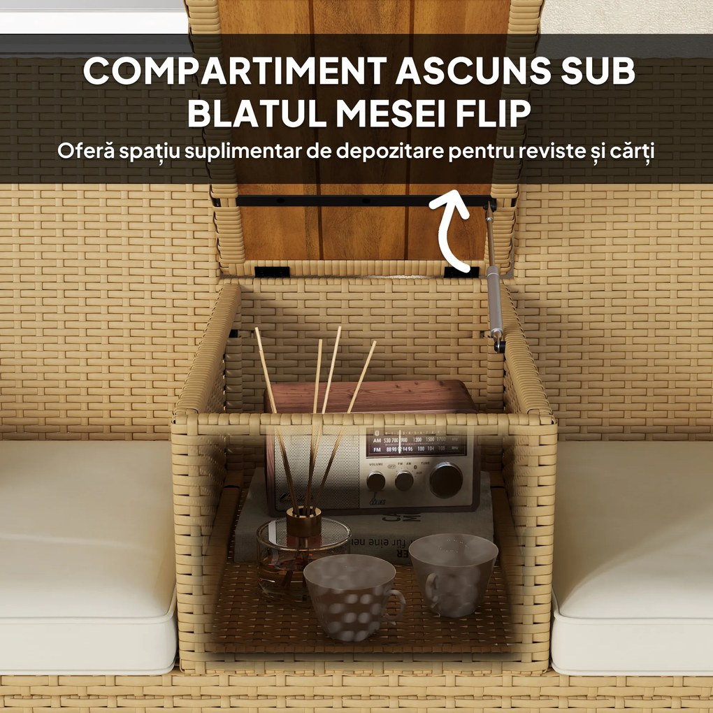 Outsunny Canapea Rattan Extensibilă, Depozitare Kaki | Aosom Romania