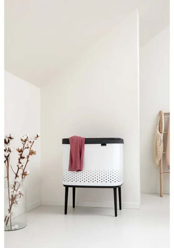 Cos de rufe Brabantia Bo 1004174, 60 L, Umplere fara deschidere, Orificii aerisire, Picioare reglabile, Alb