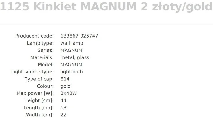 Aplica de perete cu 2 spoturi design modern Magnum auriu