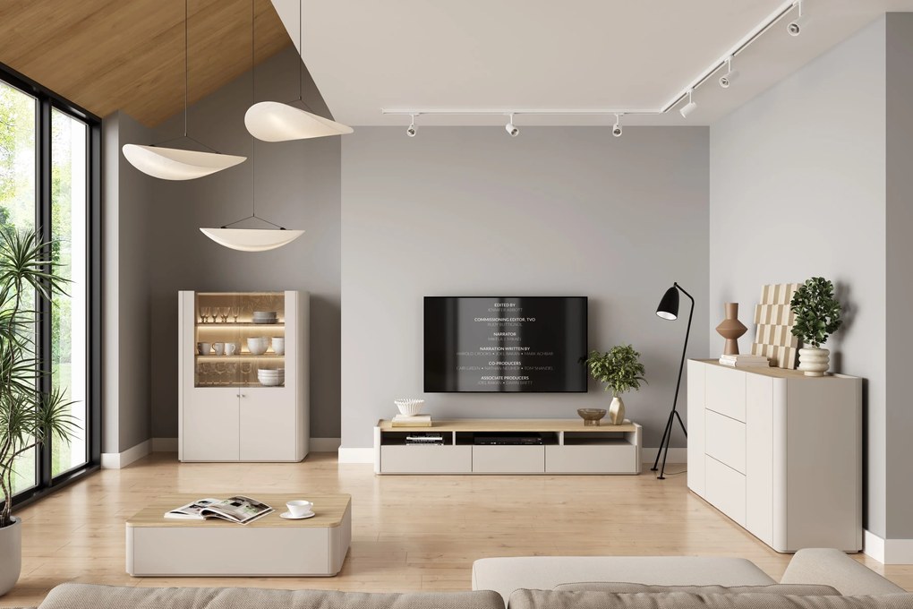 Comodă TV cu două sertare Elivo 200 cm - cașmir / stejar uleiat