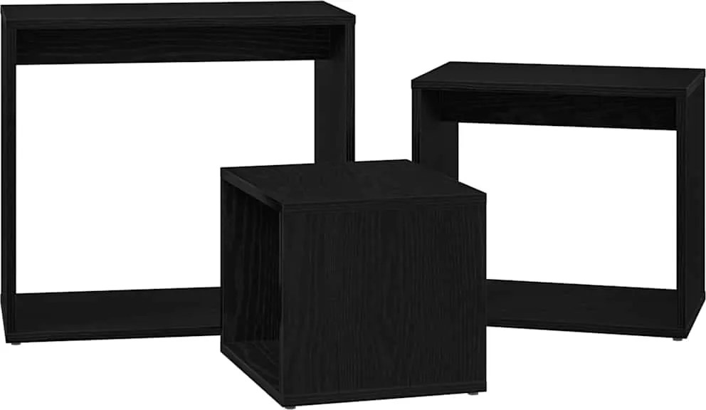 vidaXL Masa de cuibărit 3 pcs Stejar Negru Lemn compozit