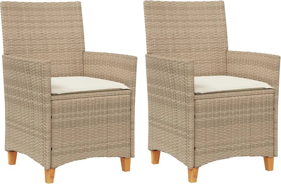 vidaXL Scaune de grădină cu perne, 2 buc., bej poliratan/lemn