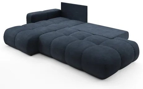 Colțar extensibil ALMADA, tapițat, cu spațiu de depozitare, formă L, varianta stânga, albastru