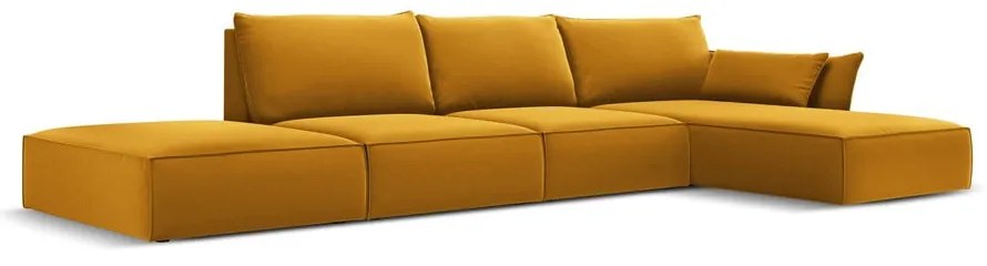Colțar galben muștar cu tapițerie din catifea (cu colț pe partea dreaptă, cu șezlong) Vanda – Mazzini Sofas