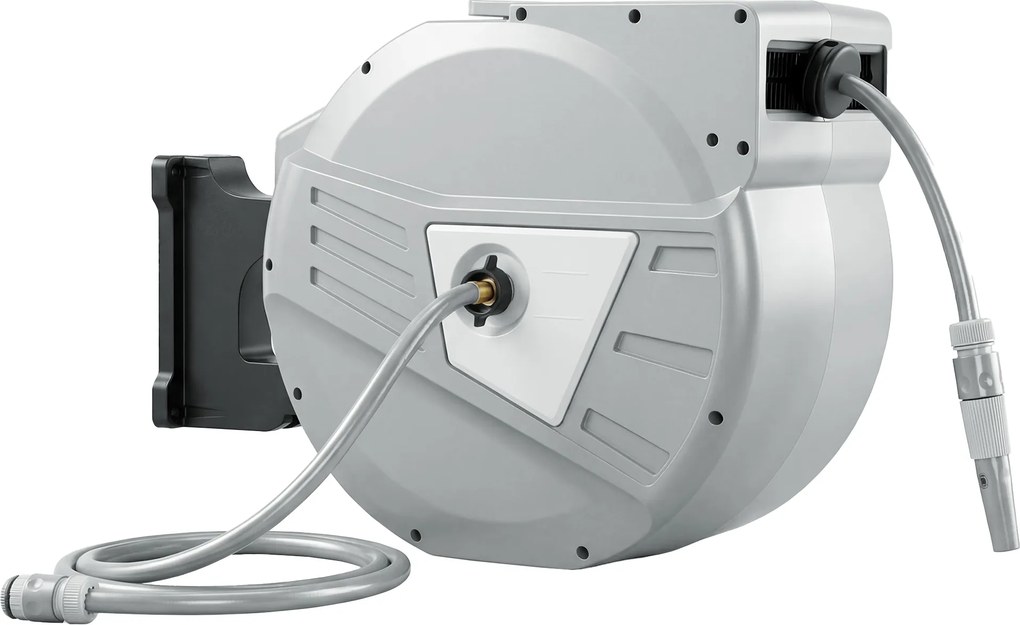 Outsunny Tambur furtun de perete 40+2 m x Ø 15mm, tambur pentru furtun de apă retractabil automat pivotant la 180°, Gri | Aosom Romania