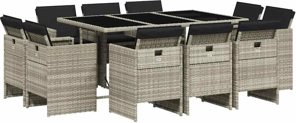 vidaXL Set mobilier de grădină cu perne 11 piese gri deschis poliratan