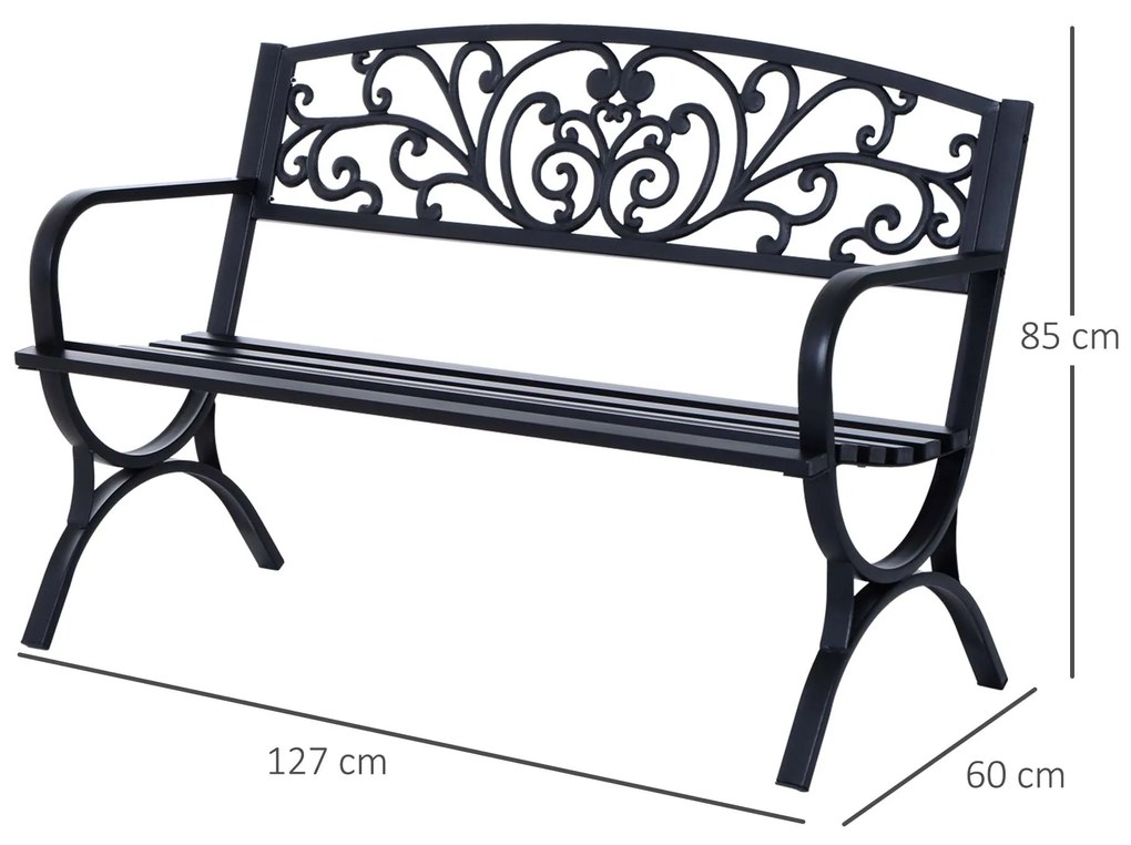 Outsunny Bancă de Grădină pentru Exterior din Metal și Fontă, 127×60×85 cm, Negru | Aosom Romania