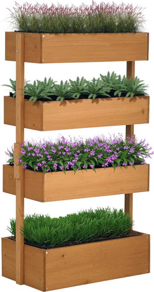 Outsunny Jardinieră din Lemn cu 4 Nivele Jardinieră Ridicată Exterioară cu Orificii de Drenaj 80x45x142 cm Portocaliu | Aosom Romania