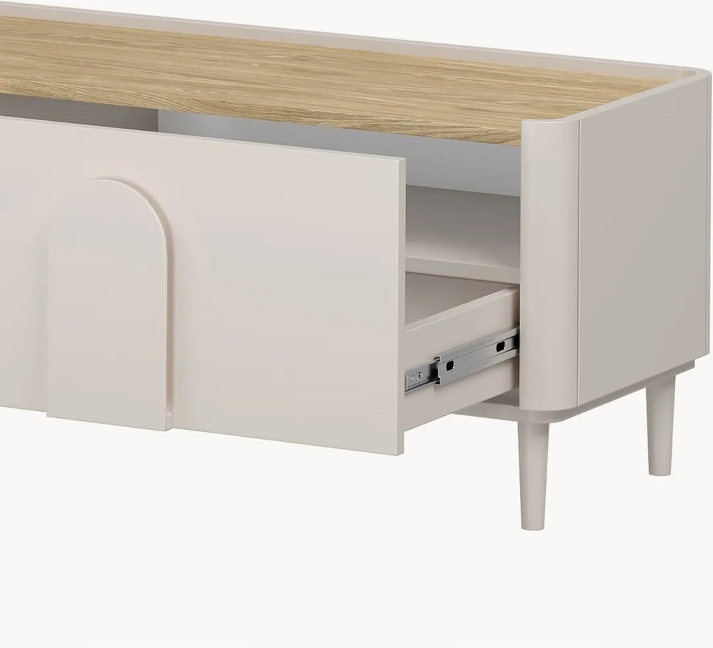 Comodă TV Amilio 220 cm cu sertar - cashmere / stejar uleiat / mânere cashmere