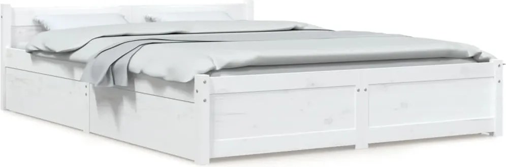 vidaXL Cadru de pat cu sertare, alb, 160x200 cm