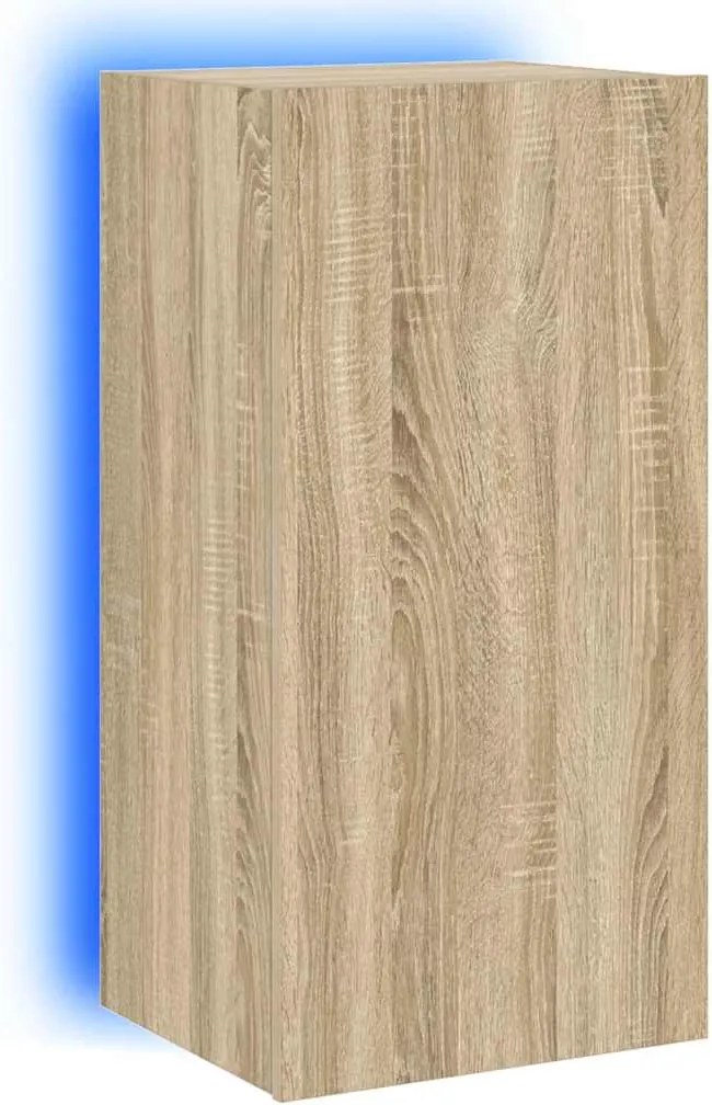 vidaXL Comodă TV de perete cu lumini LED, stejar sonoma, 40,5x35x80 cm