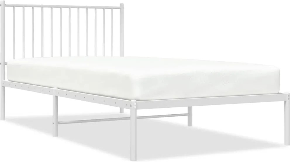 vidaXL Cadru de pat din metal cu tăblie, alb, 100x200 cm