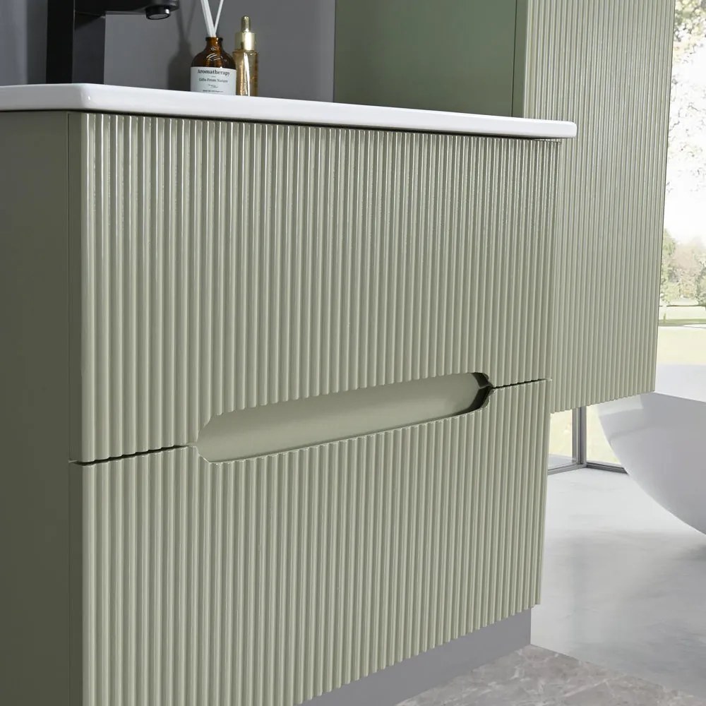 Trent 60 dulap de baie inferior cu chiuvetă ceramică 2 sertare, verde