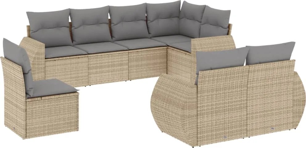 vidaXL Set canapele de grădină, 8 piese, cu perne, bej, poliratan