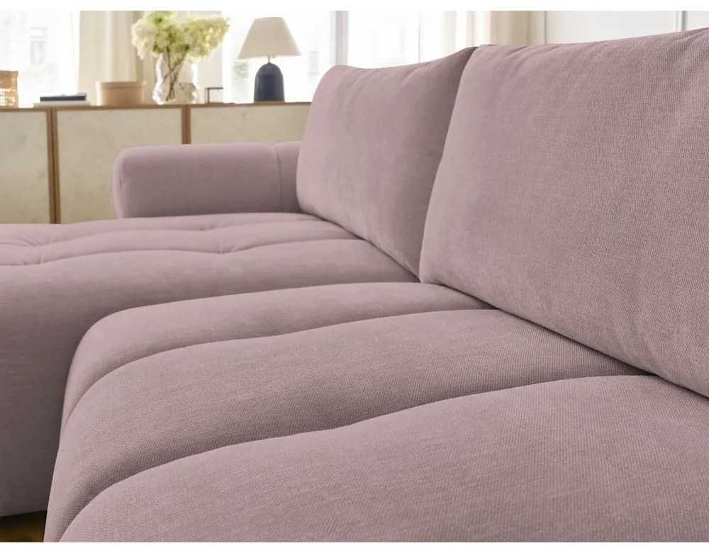 Colțar roz extensibil/cu spațiu de depozitare (cu colț pe partea stângă/cu șezlong) Fuji – Bobochic Paris