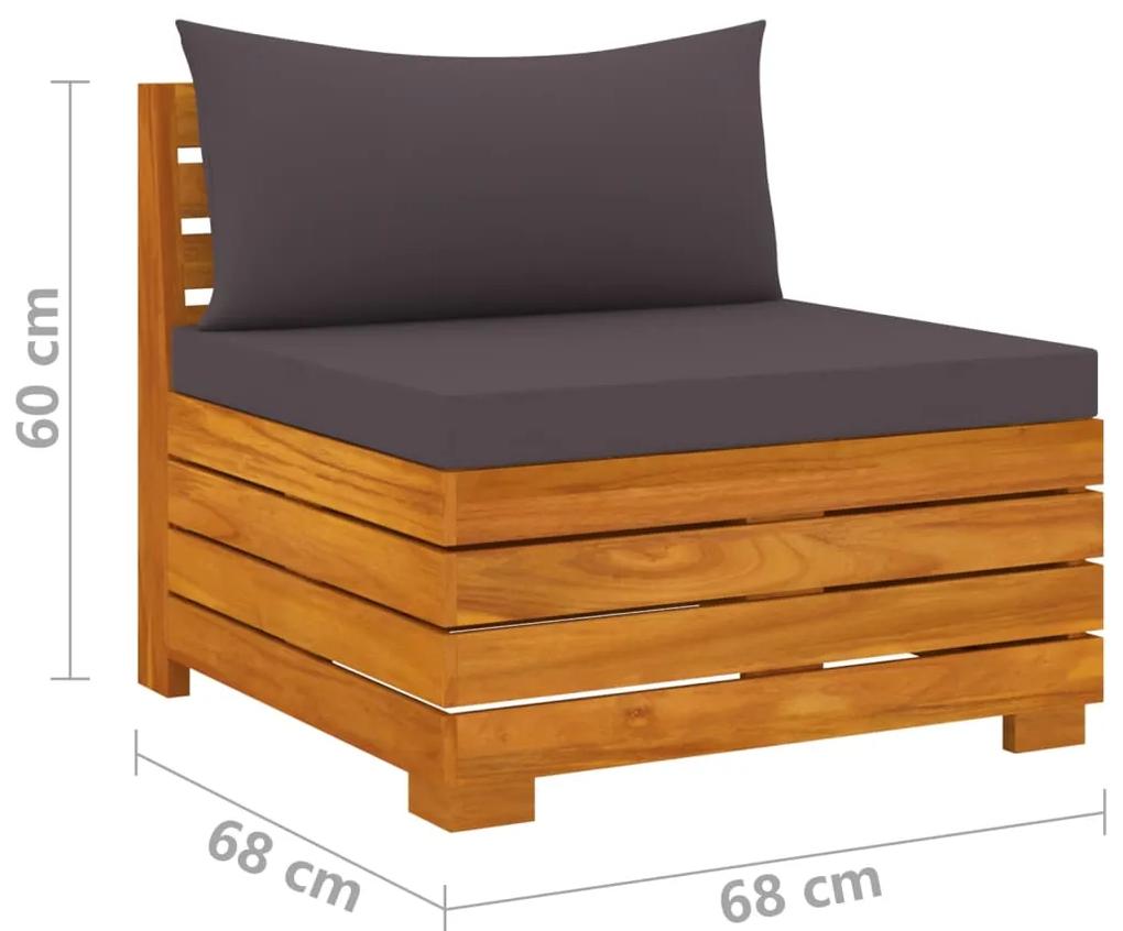 Set mobilier gradina cu perne, 6 piese, lemn masiv de acacia Morke gra, 3x colt + 2x mijloc + masa, 1