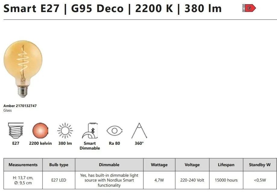 Bec Smart E27 G95 Deco 2200K 380Lm Amber