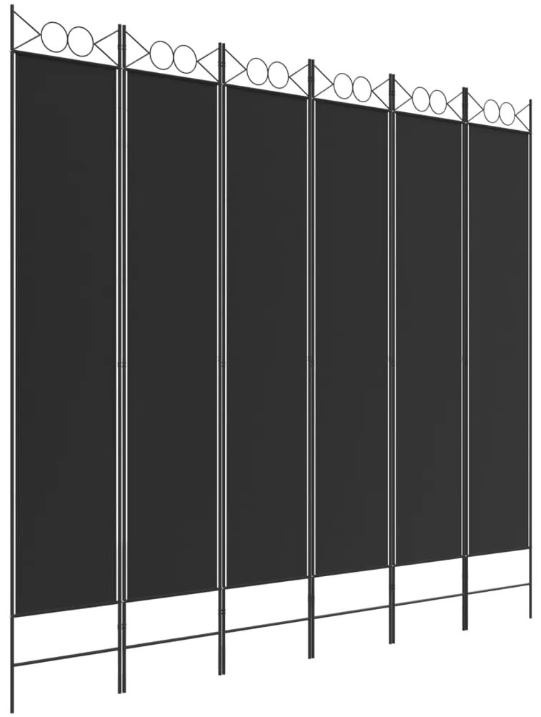 350177 vidaXL Paravan de cameră cu 6 panouri, negru, 240x220 cm, textil