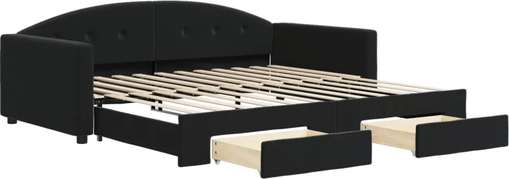 vidaXL Pat de zi cu extensie și sertare, negru, 100x200 cm, catifea