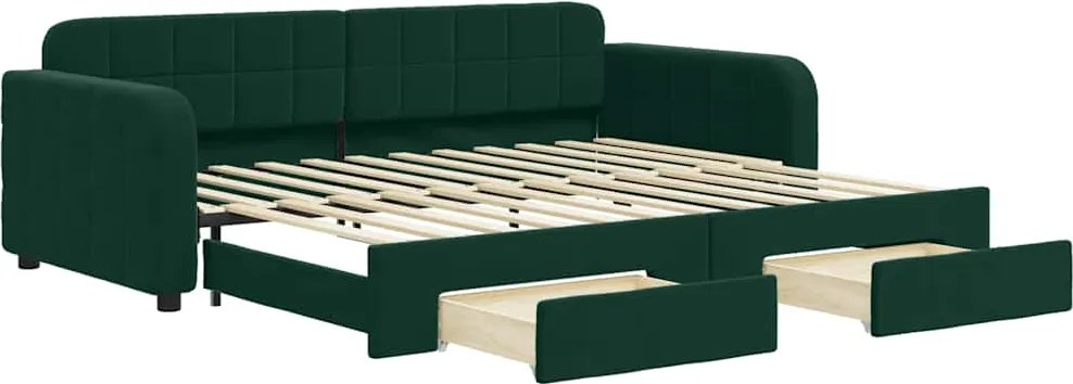 vidaXL Pat de zi cu extensie și sertare verde închis 90x200 cm catifea