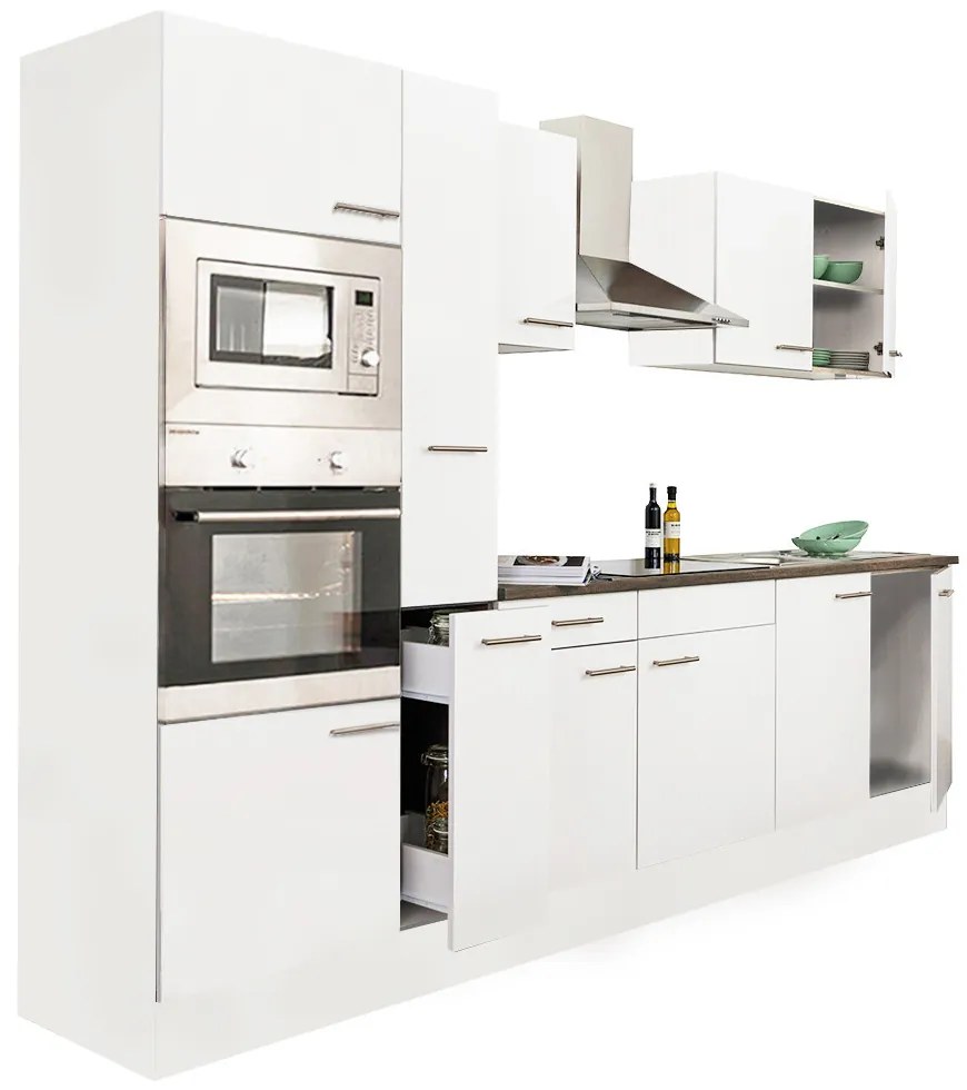 Mobilă de bucătărie Yorki 300, corp alb, cu față alb satinat