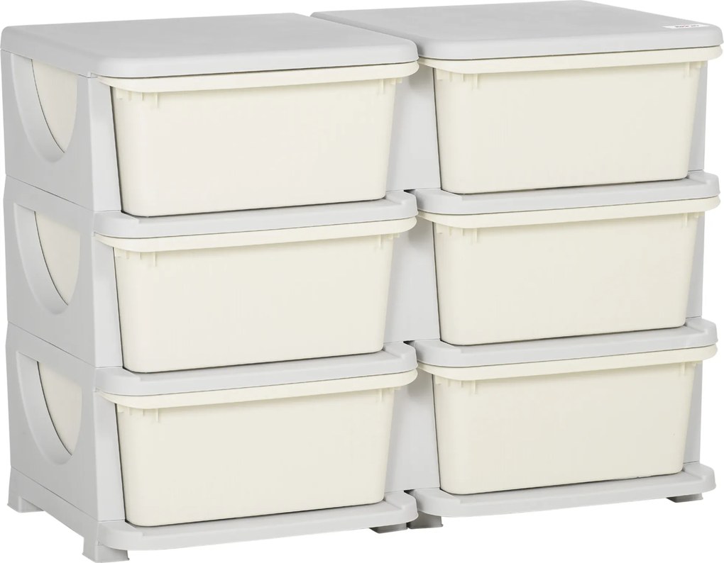 HOMCOM Comodă cu 6 Sertare pentru Copii 3-6 Ani cu Margini Rotunjite, din PP Crem, 75x37x56.5 cm | Aosom Romania