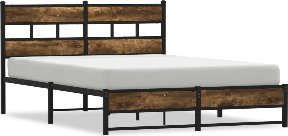 vidaXL Cadru pat metalic fără saltea, stejar fumuriu, 140x190 cm