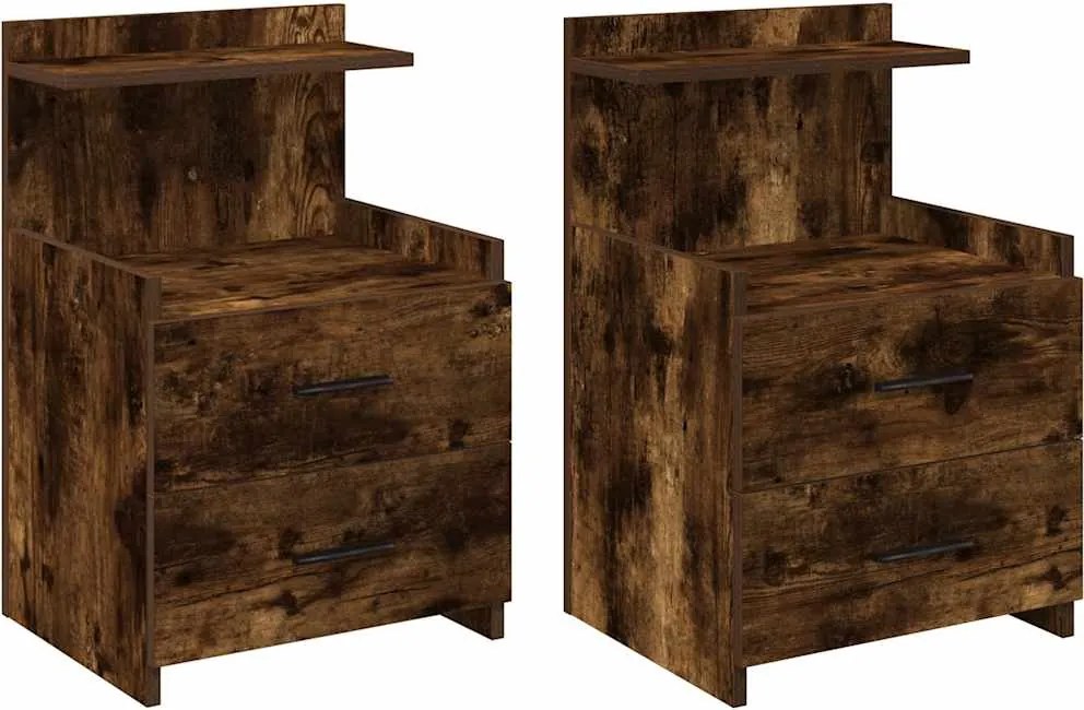 vidaXL Noptiere 2 buc. cu 2 sertare, stejar afumat, 40x36,5x62 cm