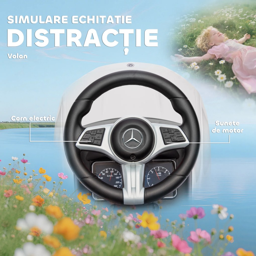 AIYAPLAY Mașină de Călărit pentru Copii 1-3 Ani Convertibilă în Cărucior cu Licență Mercedes, 91x40x83 cm, Alb | Aosom Romania