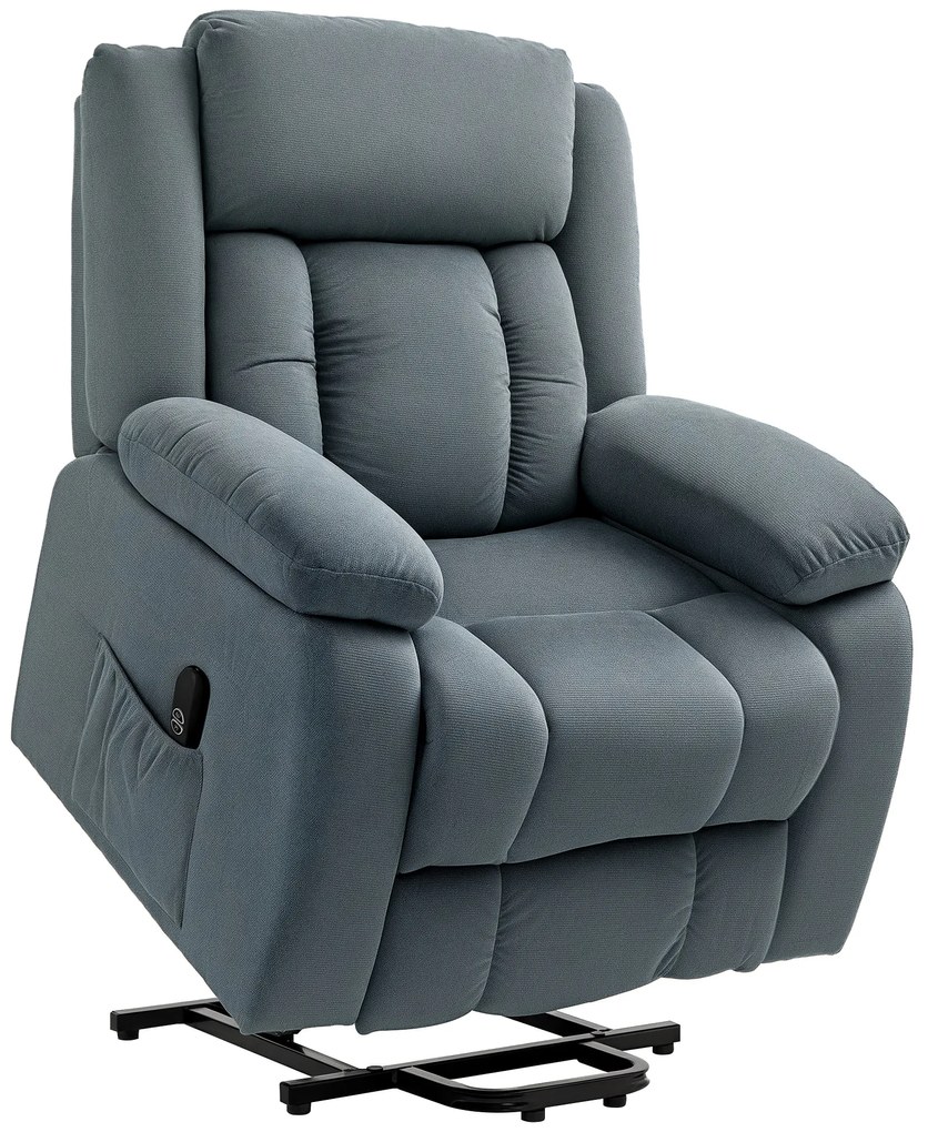 HOMCOM Fotoliu cu ajutor la ridicare din material textil moale, Fotoliu recliner cu telecomandă și buzunare laterale, Gri | Aosom Romania