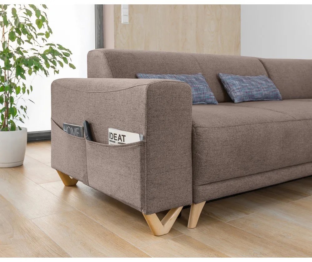 Colțar maro extensibil/cu spațiu de depozitare (cu colț pe partea dreaptă/în formă de ”L”) Classy Sophie – Miuform