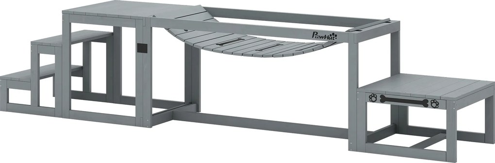 PawHut Set Agility pentru câini Set de 3 piese echipament Agility cu punte, scară, platformă, lemn de brad, 117 x 50 x 56 cm, Gri | Aosom Romania